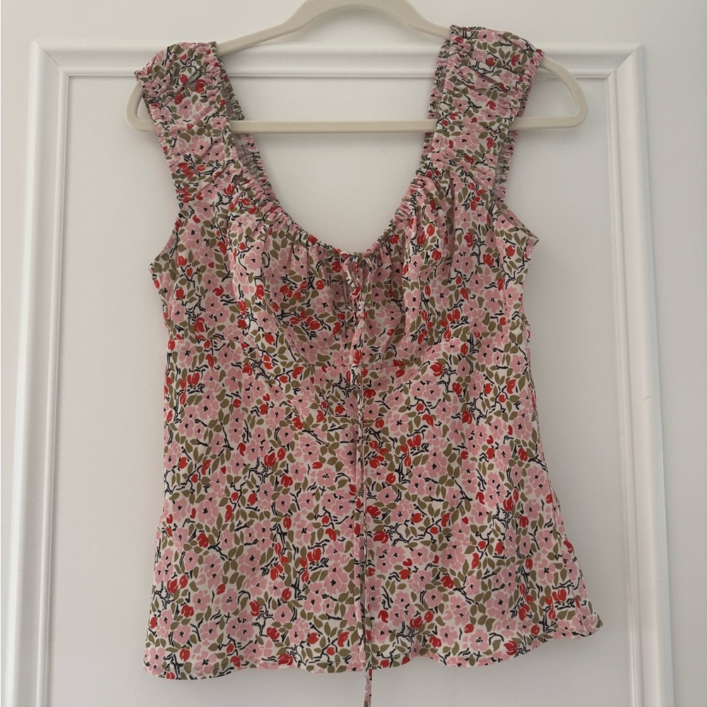 Ciao Lucia Pink and Red Ruffled Sleeveless Blouse